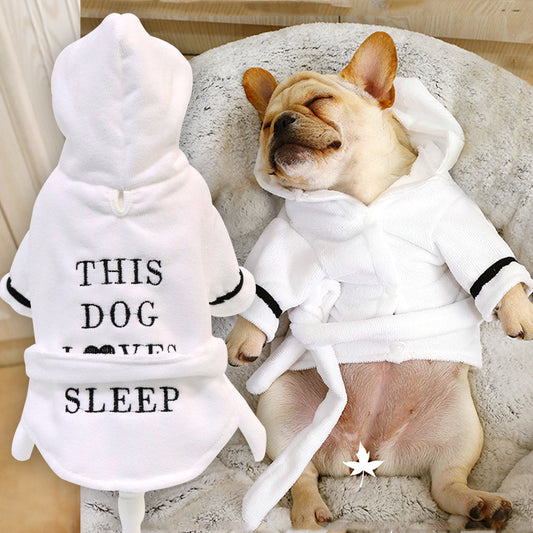 This Dog Loves Sleep” Ultra-Soft Bathrobe Hoodie – Cozy Cotton Fleece for Dogs