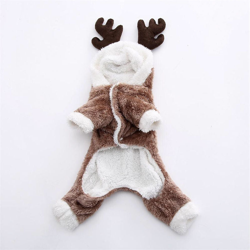 Winter Reindeer Cat Costume – Plush Shaker Velvet Four-Legged Suit