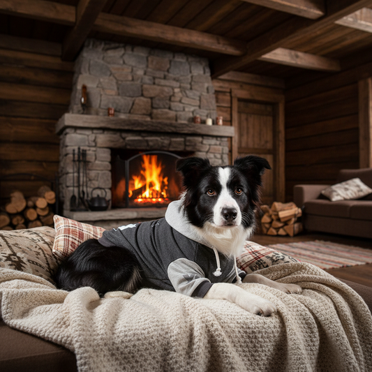Border Collie in Grey Hoodie