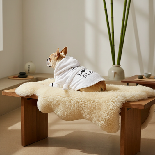 Boston Terrier in bathrobe