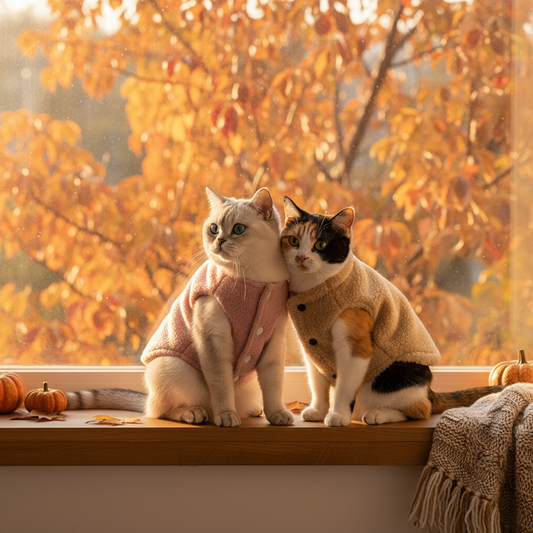 Two cats by autumn window