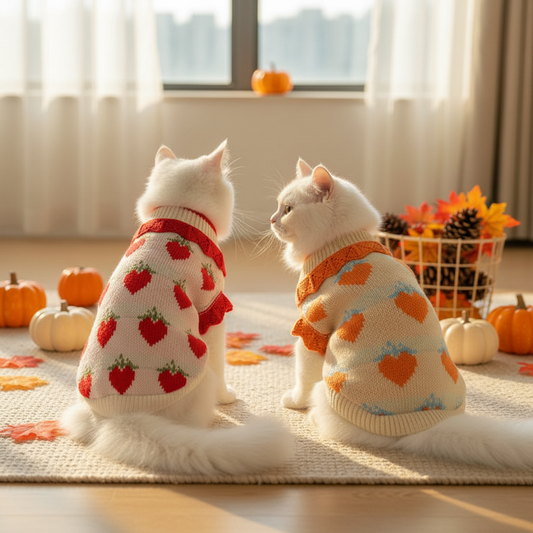 Two cats - orange and white with fall decor